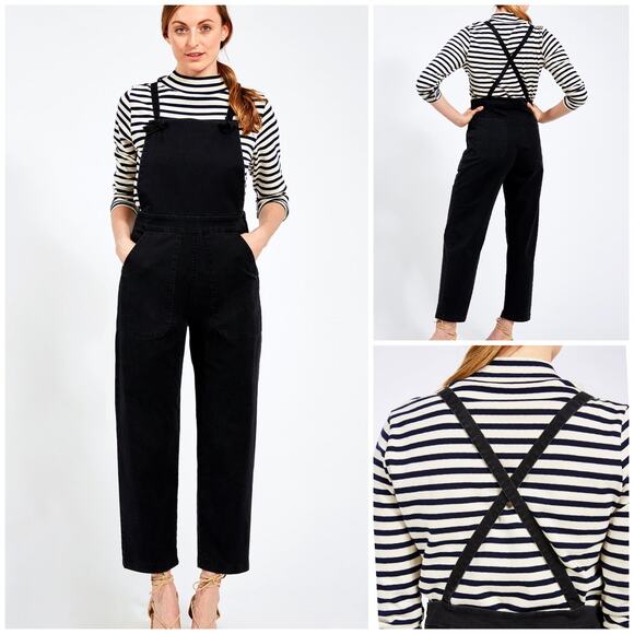 Loup Knot Black Washed Twill Cropped Overalls Adjustable Strap Jumpsuit Small - Picture 2 of 13